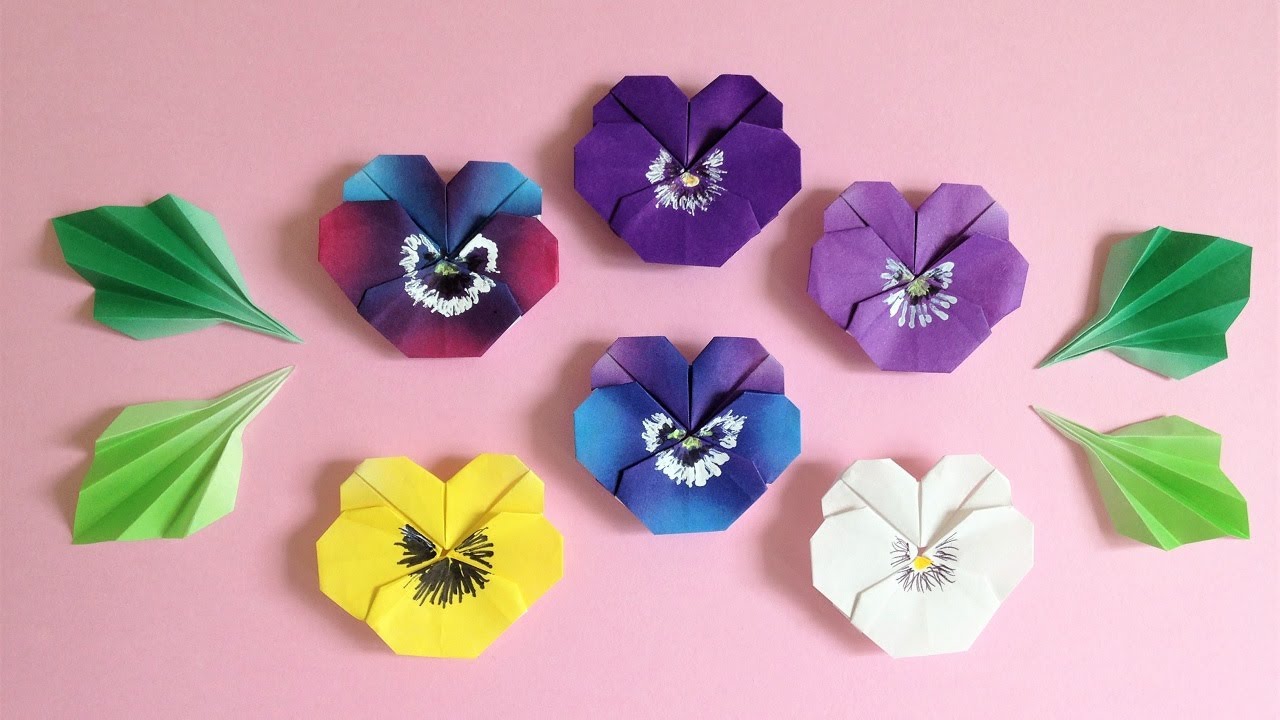 【12月27日誕生花を工作「パンジー」】花言葉 折り紙 パンジーの花 1枚 折り方 Origami Pansy flower tutorial