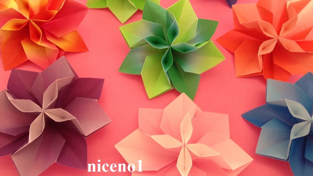 折り紙 花 1枚立体の折り方2 Origami flower tutorial niceno1 shigeyuki net