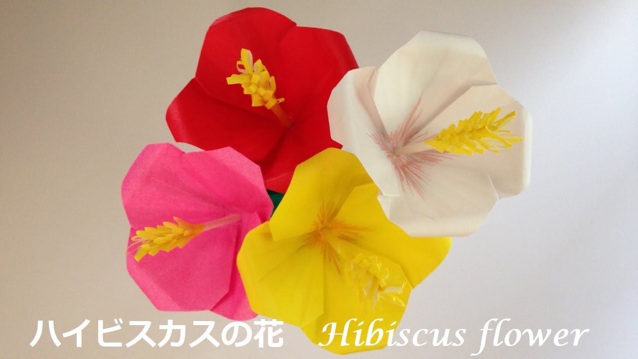 11月10日誕生花を工作「赤いハイビスカス」「芙蓉（フヨウ）」】花言葉 育て方 折り紙 ハイビスカスの花 立体 折り方（niceno1）Origami  hibiscus flower 3D tutorial | 介護士しげゆきブログ