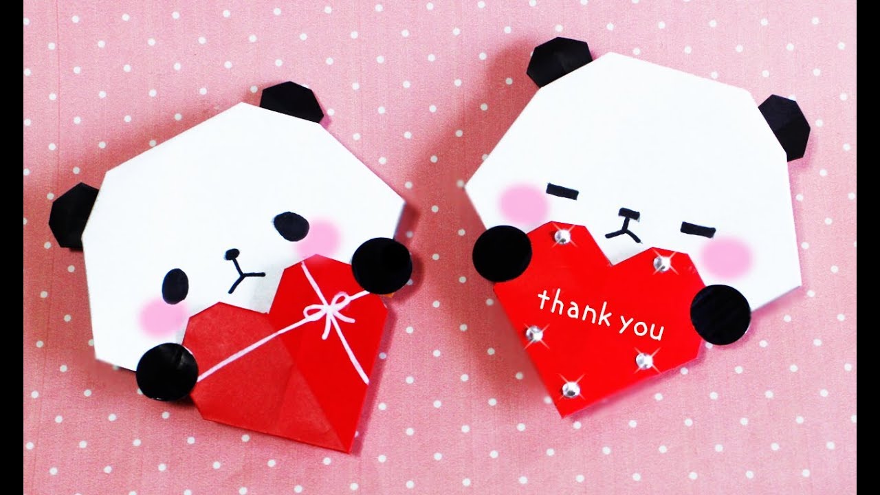2月【バレンタイン・折り紙】ハートとパンダのメッセージカードの作り方・折り方動画 heart and panda message card  介護士しげゆきブログ